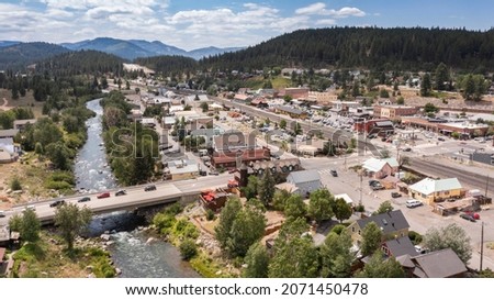 Afternoon sun shines on the historic gold rush era architecture of downtown Truckee, California, USA. Royalty-Free Stock Photo #2071450478