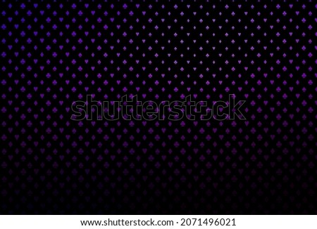Dark purple vector layout with elements of cards. Blurred decorative design of hearts, spades, clubs, diamonds. Pattern for booklets, leaflets of gambling houses.