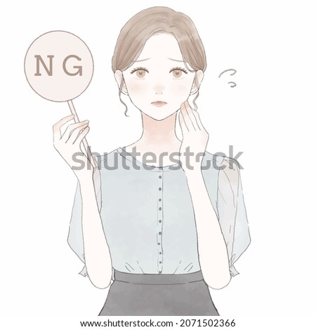 Woman holding up NG sign. On white background.
