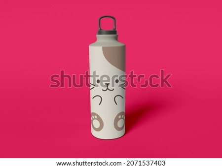 photo tumbler with cute cat design and light pink background Royalty-Free Stock Photo #2071537403