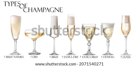 Glasses of different champagne on white background Royalty-Free Stock Photo #2071540271