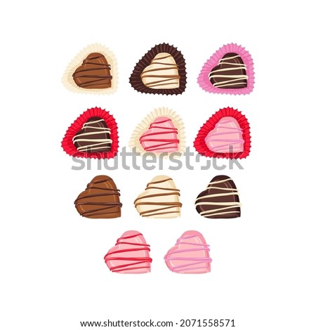 Chocolates bonbon vector clip art set isolated on white. Valentines day sweets illustration collection. Sweet treats graphic elements for romantic design