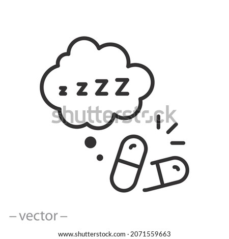 sleep pills icon, dose drug, cloud zzzz, thin line symbol - editable stroke vector illustration