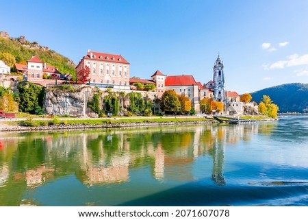 Durnstein town in Wachau valley in autumn, Austria