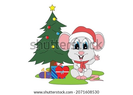 cute mouse cartoon on christmas