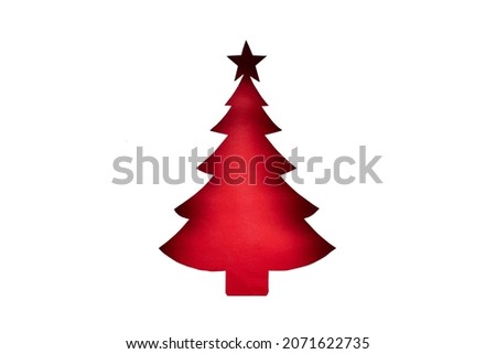 Red Christmas tree shape cut out white paper Creative concept Holiday Xmas card Happy New Year 2022 celebration Christmas