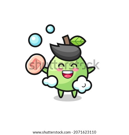 guava character is bathing while holding soap , cute style design for t shirt, sticker, logo element
