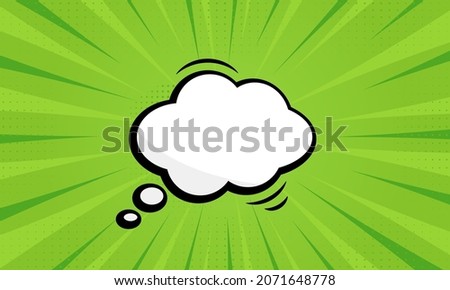Speech Bubble Pictogram on Green Pop Art Background with Halftone. Cartoon Blank White Cloud for Text Message. Comic Retro Balloon for Dialog. Vintage Speech Bubble. Isolated Vector Illustration.