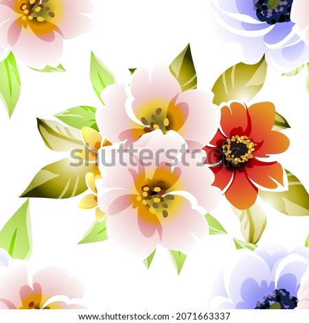 Abstract seamless pattern with plants, herbs and flowers, botanical illustration.