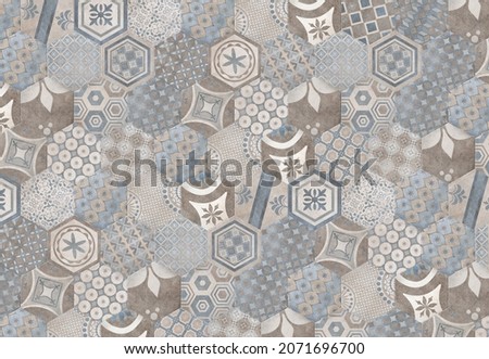 modern Patchwork tiles. Portuguese and Spain decor. Hexagon pattern.