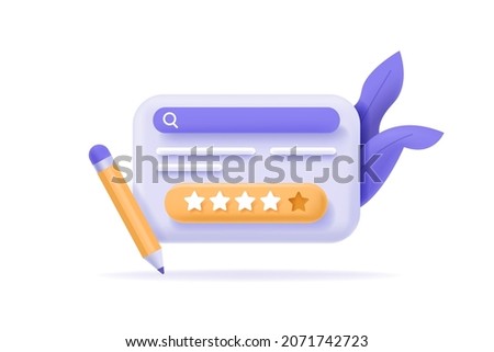 Survey form with customer review window and pencil. Online feedback, survey or review concept. 3d realistic vector illustration. Royalty-Free Stock Photo #2071742723