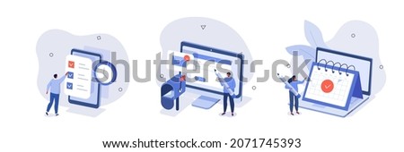 Business management illustration set. Characters planning work tasks, managing inbox emails, making schedule using calendar. Time, schedule and email management concept. Vector illustration.
 Royalty-Free Stock Photo #2071745393