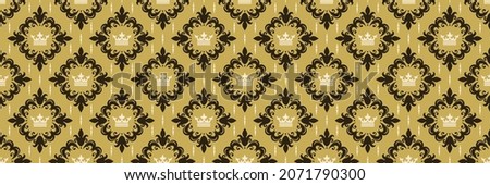 Background pattern with decorative elements in vintage style on a gold background for your design. Seamless background for wallpaper, textures. Vector illustration.