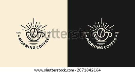 Coffee with sunrise. Coffee morning, coffee cafe logo illustration design template Royalty-Free Stock Photo #2071842164