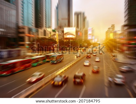 Cars on Shenzhen Highway at Sunset