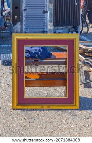 Golden Picture Frame With Burgundy Passepartout at Flea Market