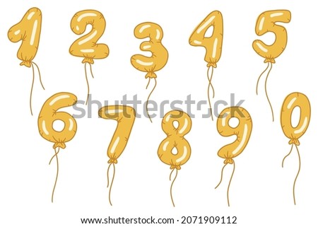 Air ballon digits illustration objects set vector. Flat style party illustrations