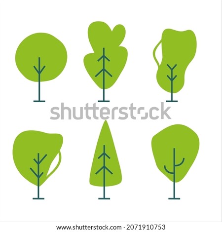 Vector set of various trees. Forest, park, and garden tree linear signs collection. Simple geometric tree contour symbols for architects. Vector illustration.  