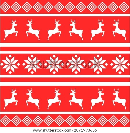 Winter ornament with white deer and stars on a red background