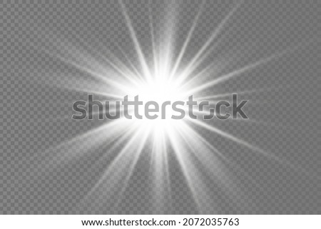 Set of white glowing light burst on a transparent background, glow bright stars, the star burst with brilliance, white sun rays, light effect, flare of sunshine with rays, vector illustration, eps 10 Royalty-Free Stock Photo #2072035763