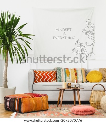 Tapestry wall in a bohemian living room