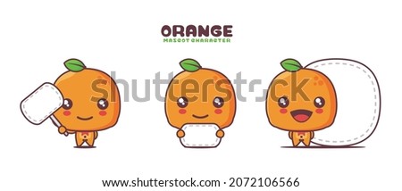 orange fruit cartoon mascot illustration. with blank board banner, isolated on a white background.