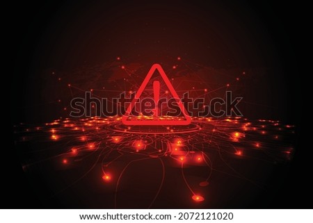  Hacking Concept. Attention warning attacker alert sign with exclamation mark on dark red background.Security protection Concept. vector illustration. Royalty-Free Stock Photo #2072121020