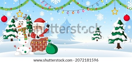 Christmas background with Santa Claus and snowman illustration