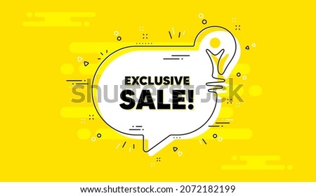 Exclusive Sale text. Idea yellow chat bubble banner. Special offer price sign. Advertising Discounts symbol. Exclusive sale chat message lightbulb. Idea light bulb background. Vector