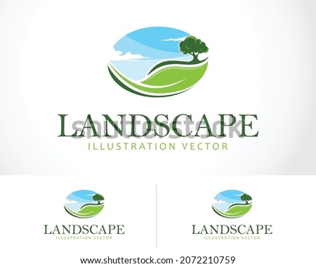 landscape logo creative tree pines garden sun illustration vector