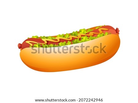 Hot-Dog Vector Illustration isolated on white background. Fast food hot dog