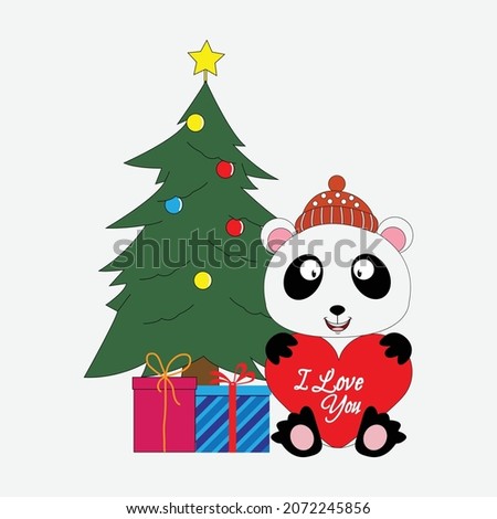 cute panda animal cartoon on christmas