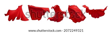 Mantle of superhero, red cape magic satin cloth isolated superpower apparel icons set. Vector hero costume, flowing and flying carnival vampire clothes. Fantasy accessory cloak waving in wind Royalty-Free Stock Photo #2072249321