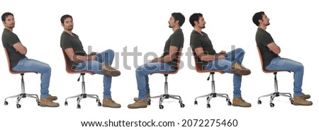  same man sitting on profile  in various poses on white background Royalty-Free Stock Photo #2072275460