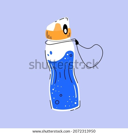 A sports water bottle in a flat style. Colorful bright design, the concept of healthy habits. Drink water. Isolated. Vector illustration.