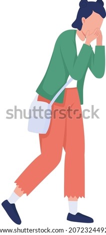 Depressed schoolgirl semi flat color vector character. Full body person on white. Crying student walking back home isolated modern cartoon style illustration for graphic design and animation