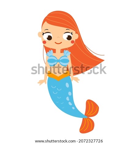 Cute cartoon mermaid. Cartoon style fairy tale character