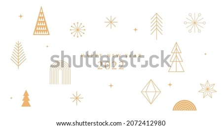 Simple Christmas background, elegant geometric minimalist style. Happy new year banner. Snowflakes, decorations and Xmas trees elements. Retro clean concept design Royalty-Free Stock Photo #2072412980