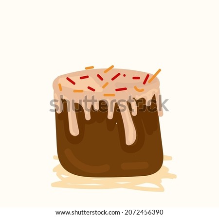Cupcake with vanilla cream and sprinkles in cartoon style