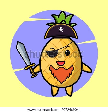 Pineapple pirate character with hat and holding sword  cute style for t shirt, sticker, logo element