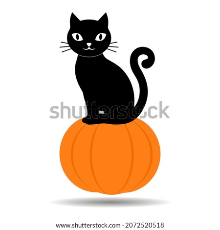 Halloween illustration of a black cat on a pumpkin