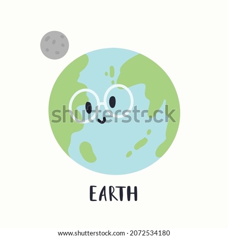 Planet earth with face in cartoon style