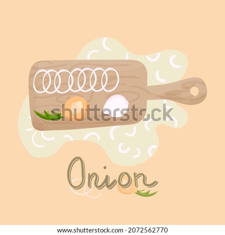 Onions on a cutting board, top view. 