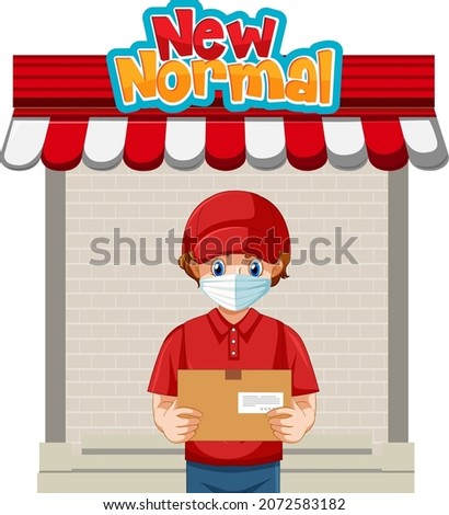 New Normal with delivery man cartoon character illustration