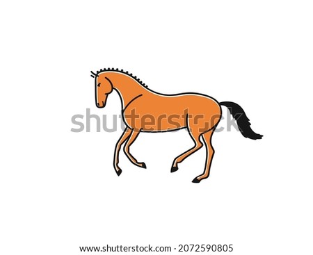 Cute horse runs on a white background. Vector simple illustration