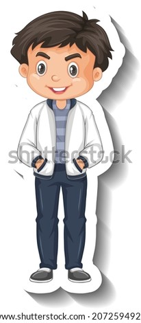 A boy wears bomber jacket cartoon character illustration