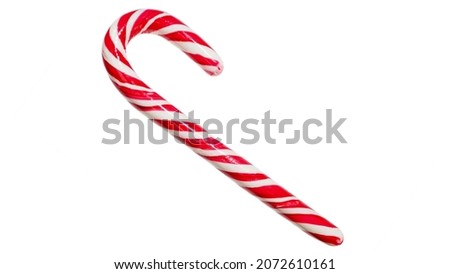 Christmas lollipop isolated on white background. Traditional New Year's candy. Christmas tree decoration cane