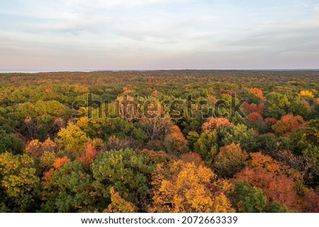 A Wide Angle Shot of Changing Foliage as seen from the Kathio Mille Lacs Observation Tower in Central Minnesota during a Beautiful Fall Afternoon