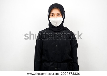 Muslim women wearing white masks, anti corona virus movement, anti covid-19 movement, health movement using masks, isolated on white background