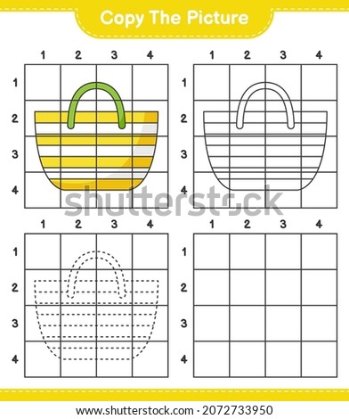 Copy the picture, copy the picture of Beach Bag using grid lines. Educational children game, printable worksheet, vector illustration